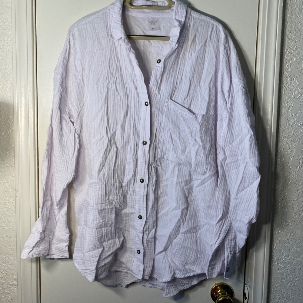 CALIA Cotton Gauze Button Downโ Shirt Lilac White Long Sleeve WSA23919N